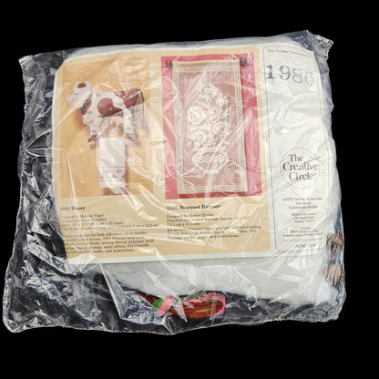 THE CREATIVE CIRCLE STAMPED EMBROIDERY KIT:  1980 BOSSY COW TOWEL & HANGER    LF1
