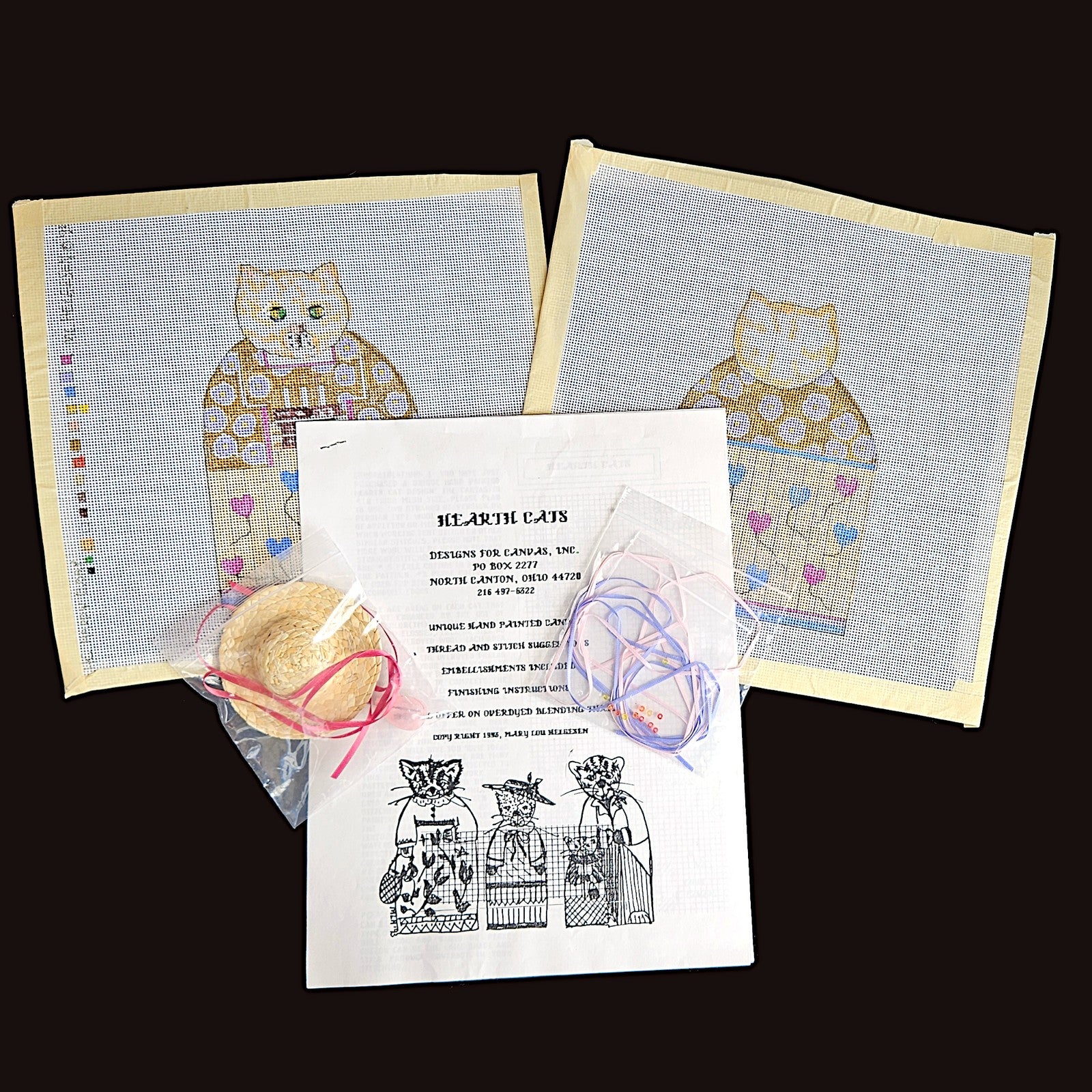 3D NEEDLEPOINT CANVAS W/ EMB & SG:  HEARTH CAT HAPPY B-DAY!    BM0