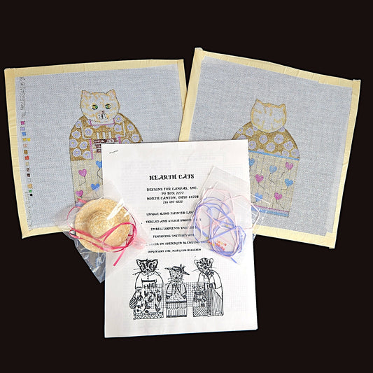 3D NEEDLEPOINT CANVAS W/ EMB & SG:  HEARTH CAT HAPPY B-DAY!    BM0