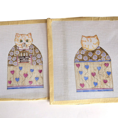 3D NEEDLEPOINT CANVAS W/ EMB & SG:  HEARTH CAT HAPPY B-DAY!    BM1