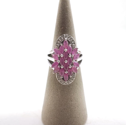 QUINTESSENCE JEWELERY CLUSTER RING PINK W/ MARCASITE SZ 6, SS 925   RDO1