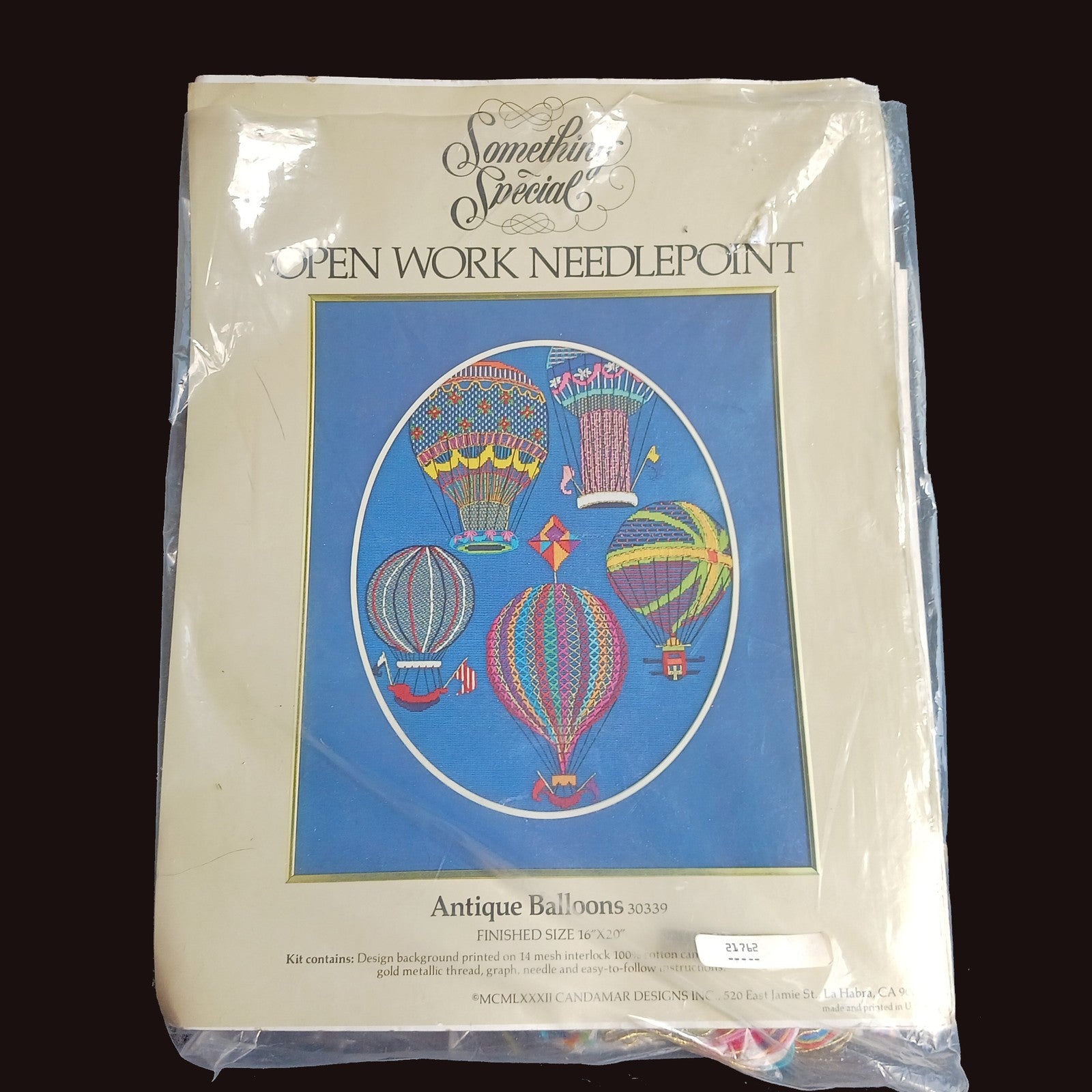 1982 CANDAMAR DESIGNS CROSS STITCH KIT OOAK  OOP:  ANTIQUE BALLOONS   BM0