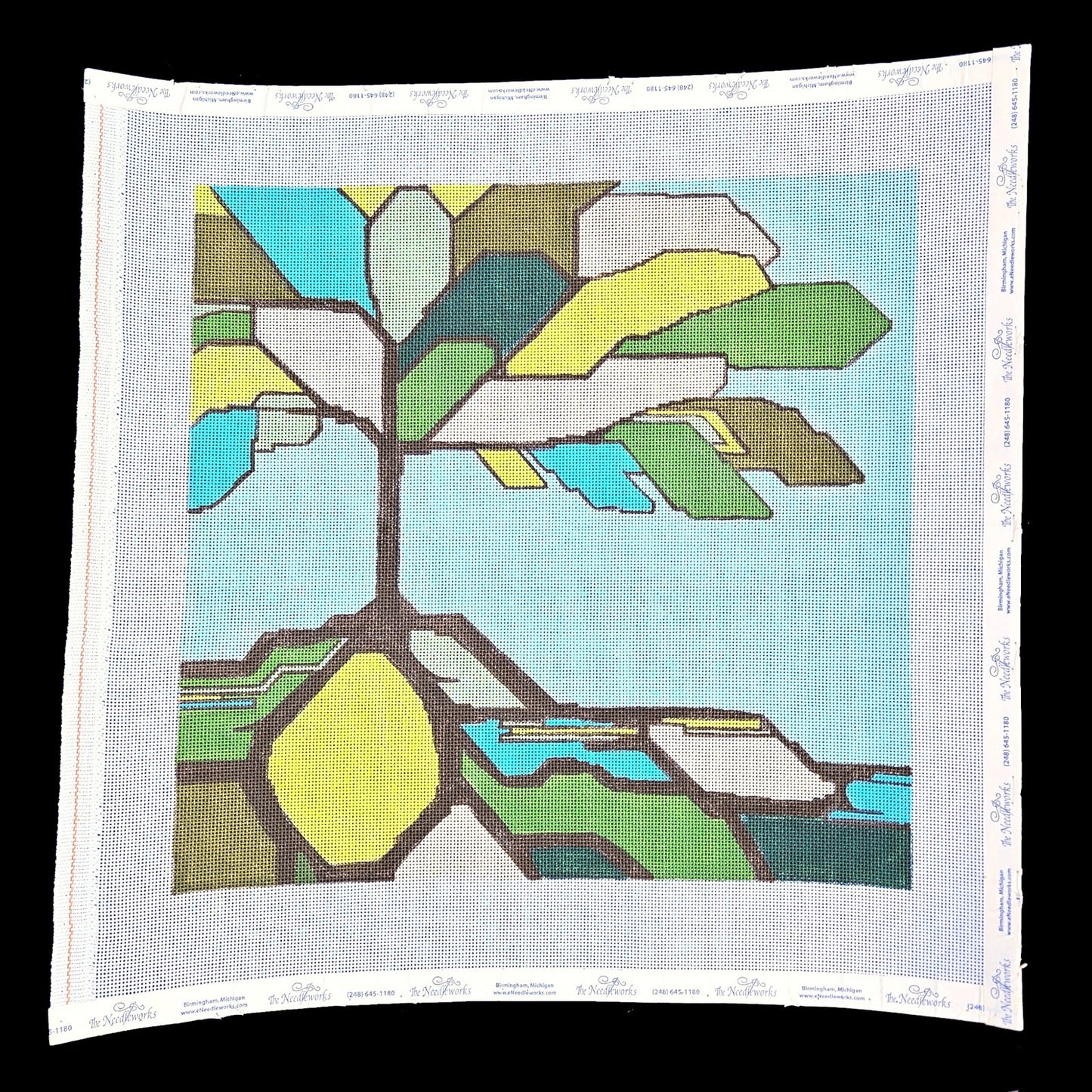 OOAK NEEDLEPOINT CANVAS: ABSTRACT STAINED GLASS TREE OF LIFE     BM1