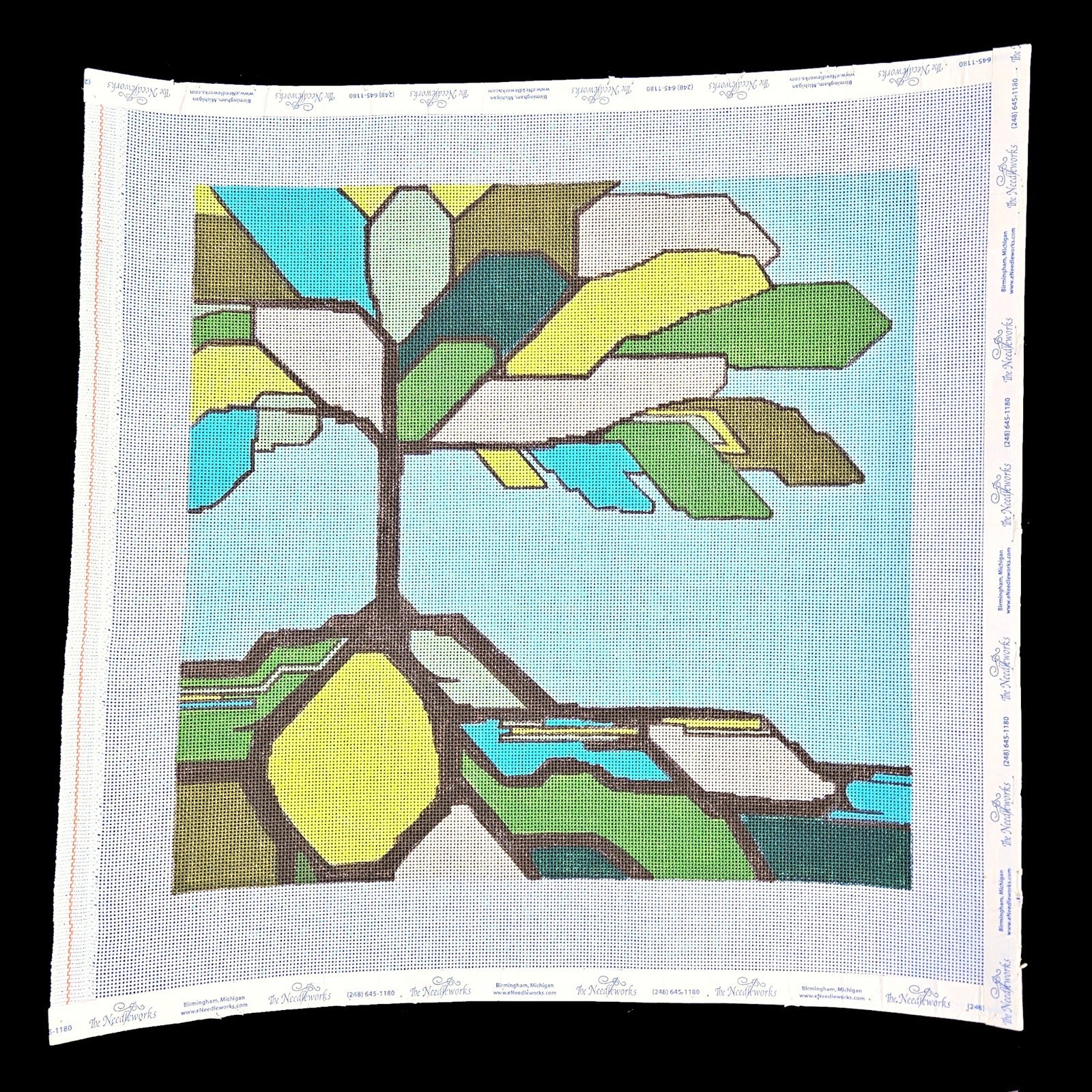 OOAK NEEDLEPOINT CANVAS: ABSTRACT STAINED GLASS TREE OF LIFE     BM1