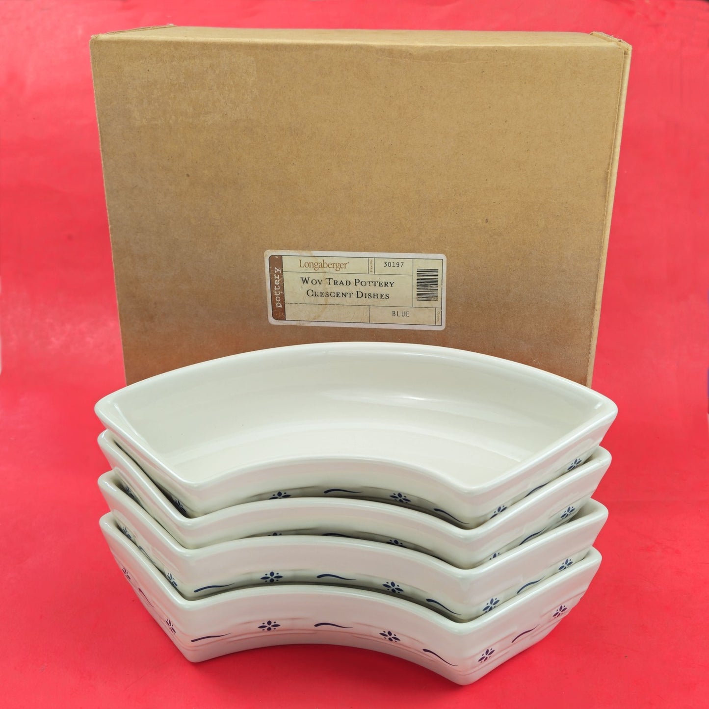 RETIRED LONGABERGER POTTERY:  WOVEN TRADITIONS CRESCENT SERVING DISHES  NIB0