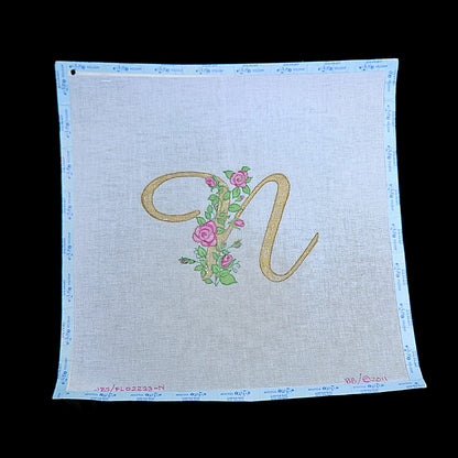 NEEDLEPOINT CANVAS:  FLORAL INITIAL LETTER "N"      BM1