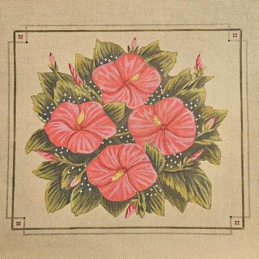 LIZ GOODRICK DILLON HP NEEDLEPOINT CANVAS OOAK: HIBISCUS PILLOW   GG0
