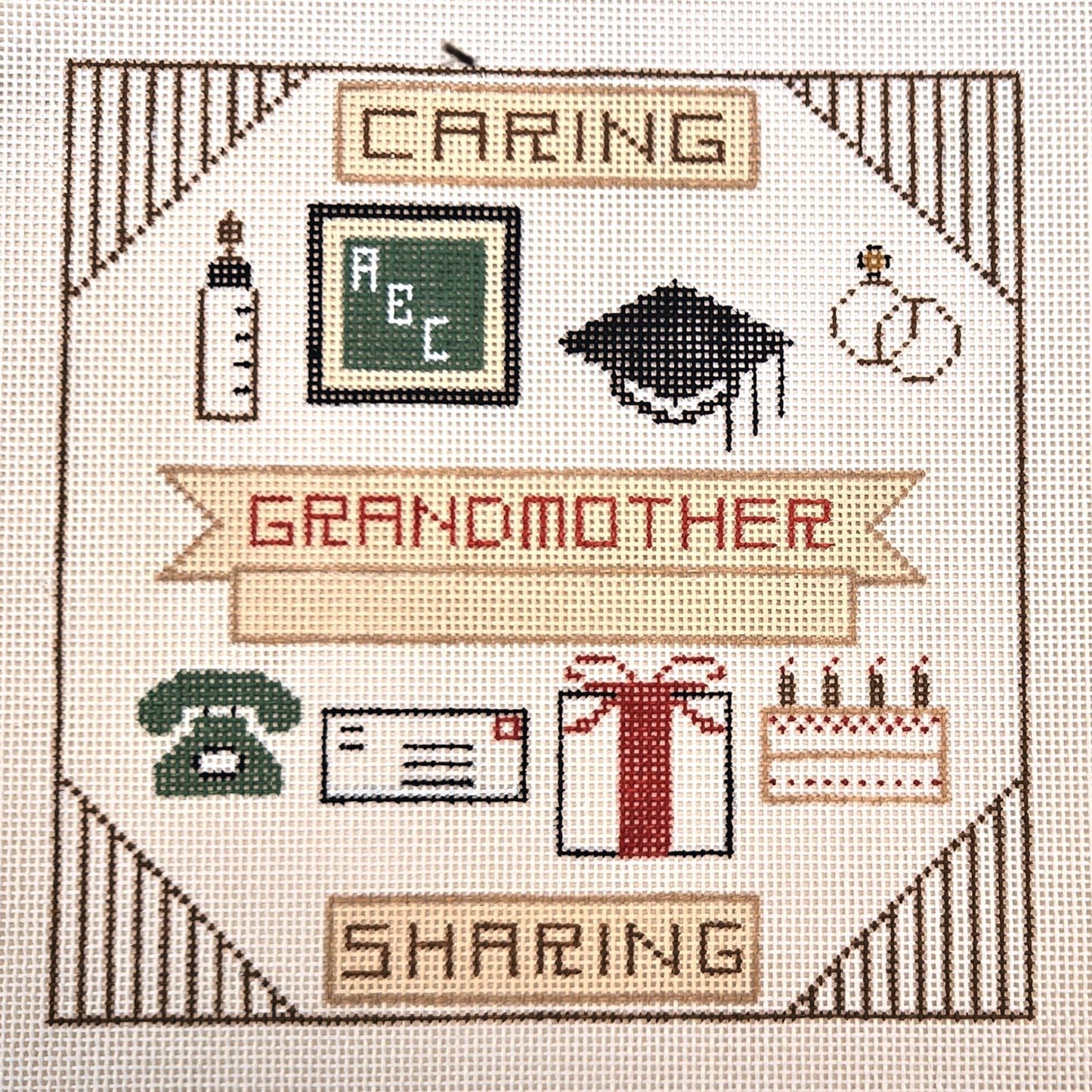 VINTAGE OOAK 1986 MIRI HP NEEDLEPOINT CANVAS:  CELEBRATE YOUR GRANDMOTHER    BM0