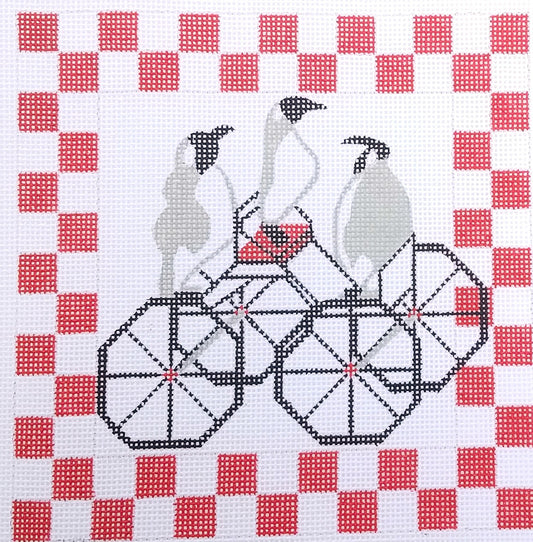 WHIMSICAL WATERWEAVE NEEDLEPOINT CANVAS:  PENGUINS ON CART    BM0