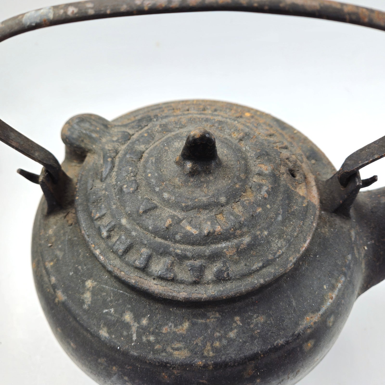 VINTAGE CAST IRON TEAPOT TEA KETTLE MARKED PATENTED JULY 8, 18623