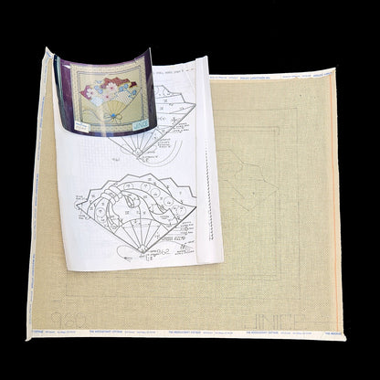 JINICE NEEDLEPOINT CANVAS. SG:  CHERRY BLOSSOM ON SANDSTONE FAN DRAWN DESIGN  BM1