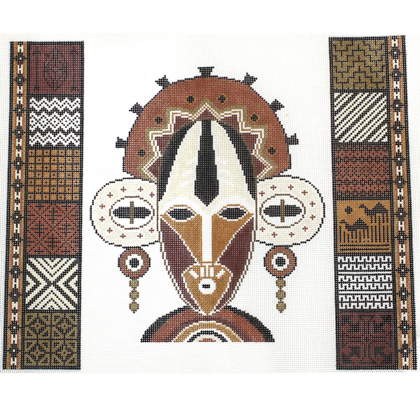 JP DESIGNS HAND PAINTED NEEDLEPOINT CANVAS:  AFRICAN TRIBAL MASK   BM0