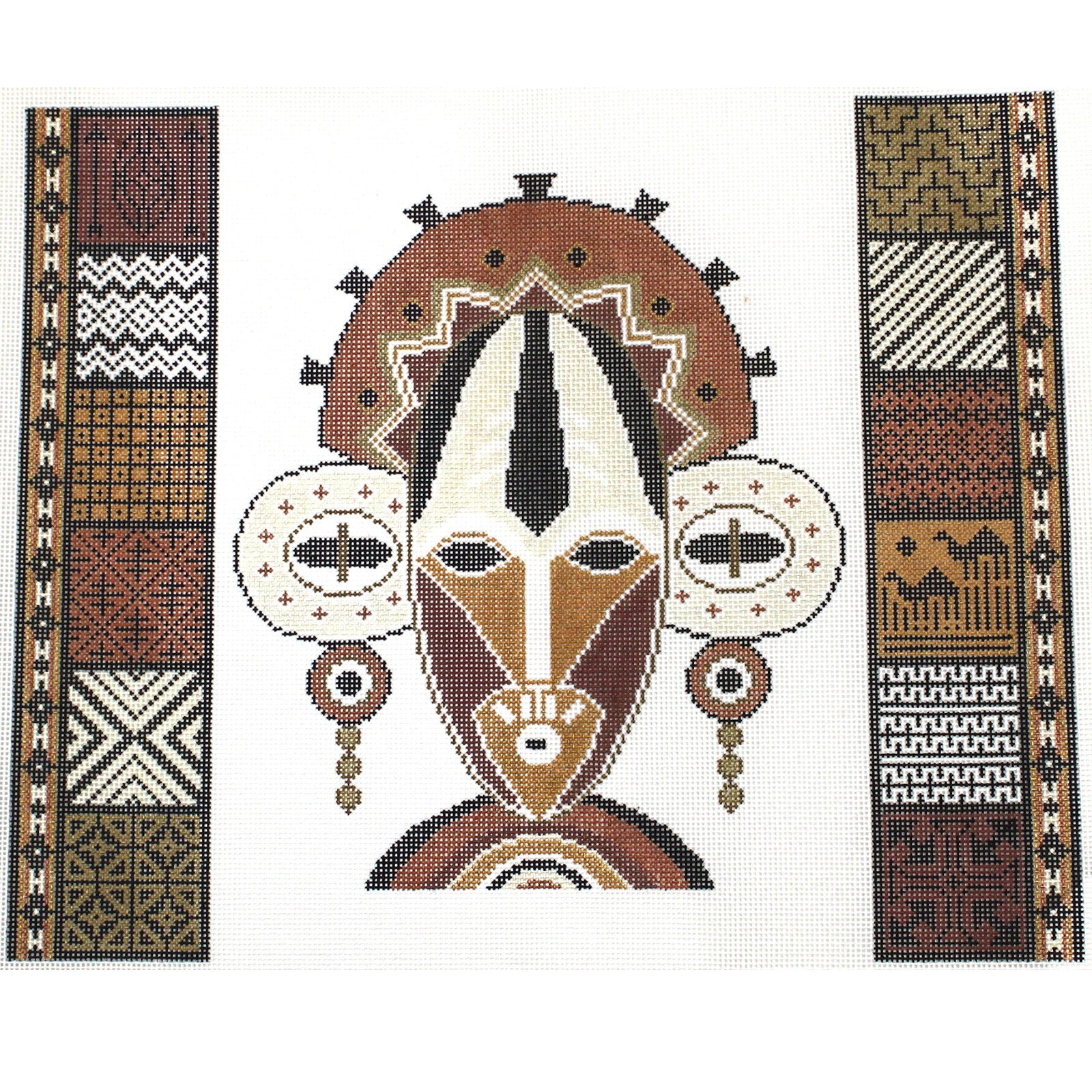 JP DESIGNS HAND PAINTED NEEDLEPOINT CANVAS:  AFRICAN TRIBAL MASK   BM0