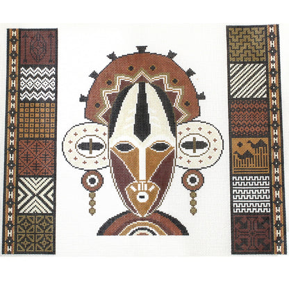 JP DESIGNS HAND PAINTED NEEDLEPOINT CANVAS:  AFRICAN TRIBAL MASK   BM0