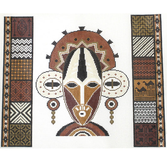 JP DESIGNS HAND PAINTED NEEDLEPOINT CANVAS:  AFRICAN TRIBAL MASK   BM0