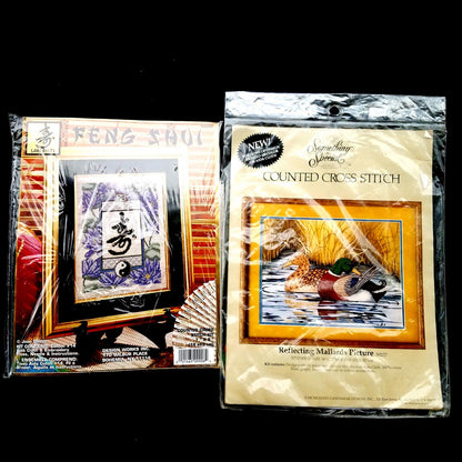 6 COUNTED CROSS STITCH KIT LOT:  FLOWER, BABY, FAMILY, LONGEVITY, DUCK THEME  BM1