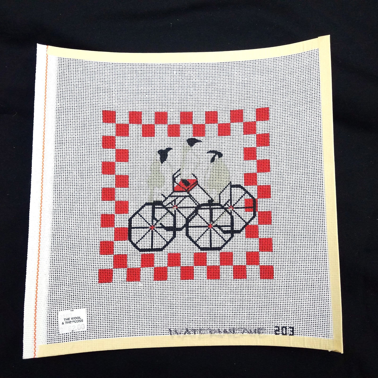 WHIMSICAL WATERWEAVE NEEDLEPOINT CANVAS:  PENGUINS ON CART    BM1
