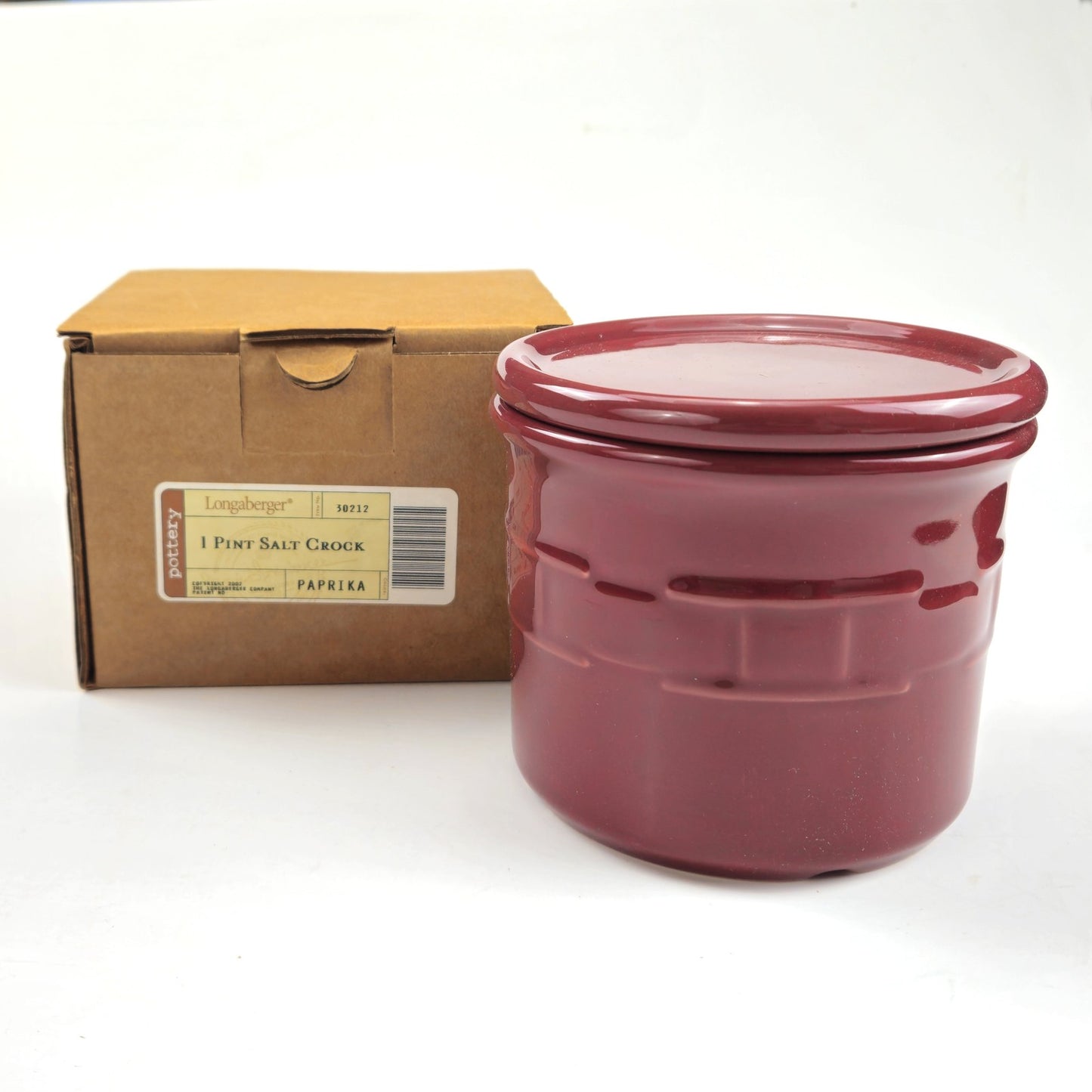 RETIRED LONGABERGER POTTERY:  1 PINT SALT CROCK & LID / COASTER  PAPRIKA0