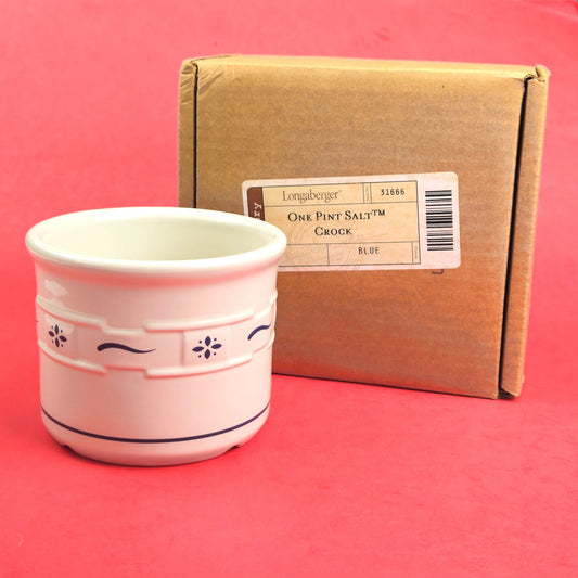 RETIRED LONGABERGER POTTERY:  1 PINT SALT CROCK  WOVEN TRADITIONS BLUE0