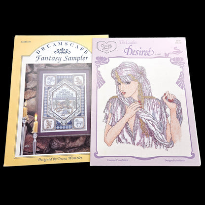 4 CROSS STITCH CHART LOT:  HEAVEN & EARTH DRAGONESS, DESIREE, FAIRY     BM1