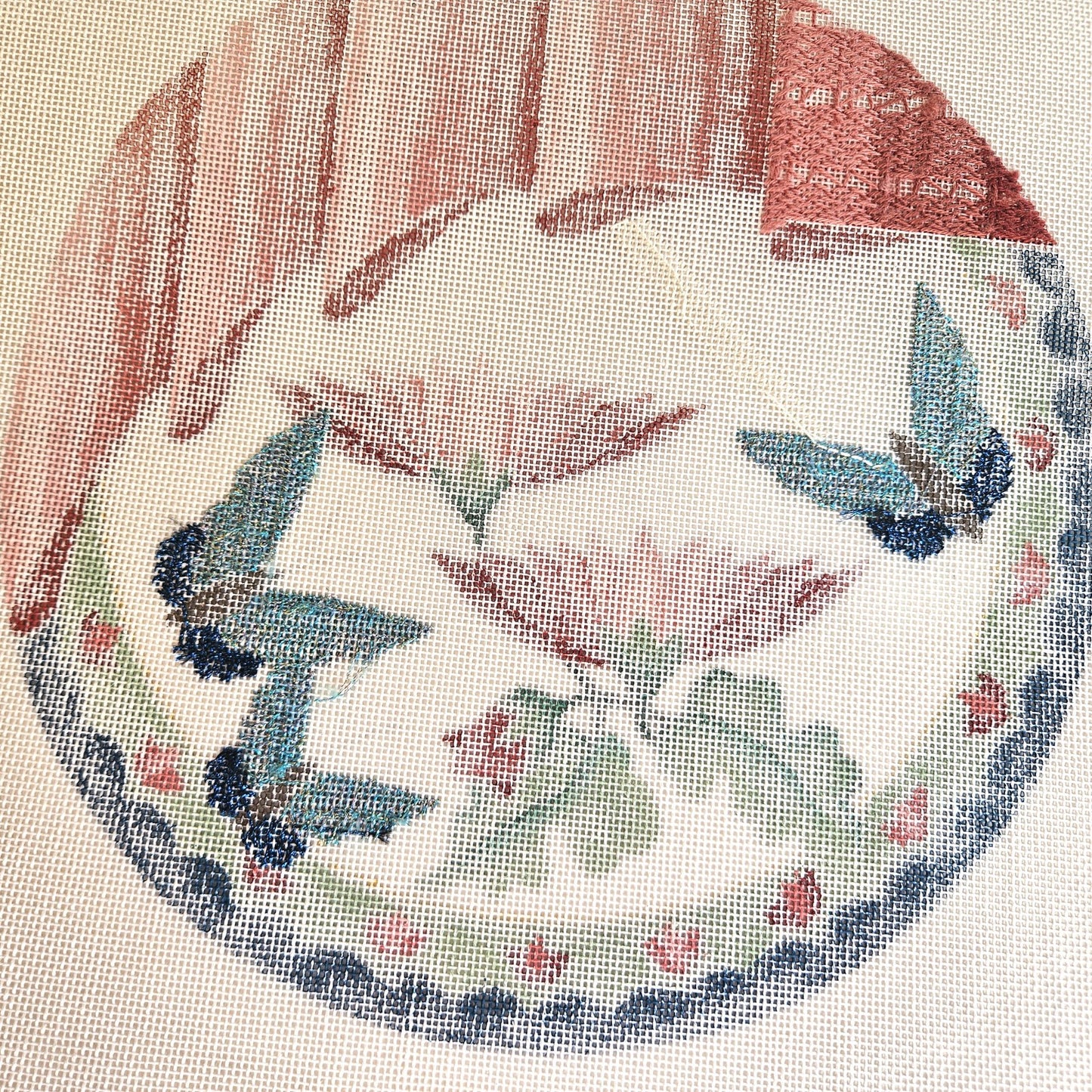 TERISU AUSTIN HP NEEDLEPOINT CANVAS: BUTTERFLY SPRING SEAT CUSHION F005 BM1