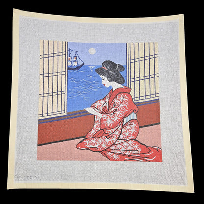 HP DESIGNS HAND PAINTED NEEDLEPOINT CANVAS:  ASIAN ORIENTAL THEME GEISHA  BM1