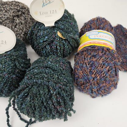 5 SKEINS BOUCLE YARN LOT:    ONLINE LINIE 124, BERNAT POT O' GOLD1
