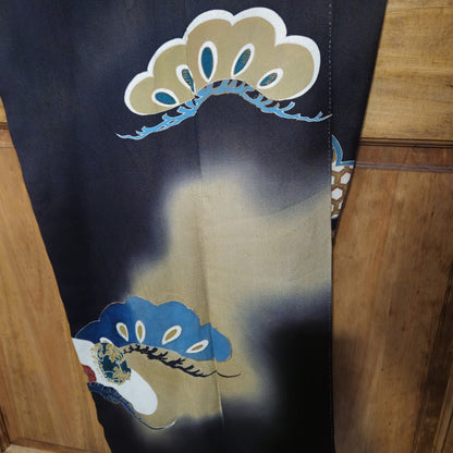 VINTAGE JAPANESE TOMESODE SILK FABRIC ROBE KIMONO6