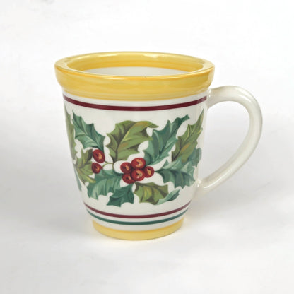 RETIRED LONGABERGER POTTERY:  2 CHRISTMAS AMERICAN HOLLY  MUGS  #30450  NIB1