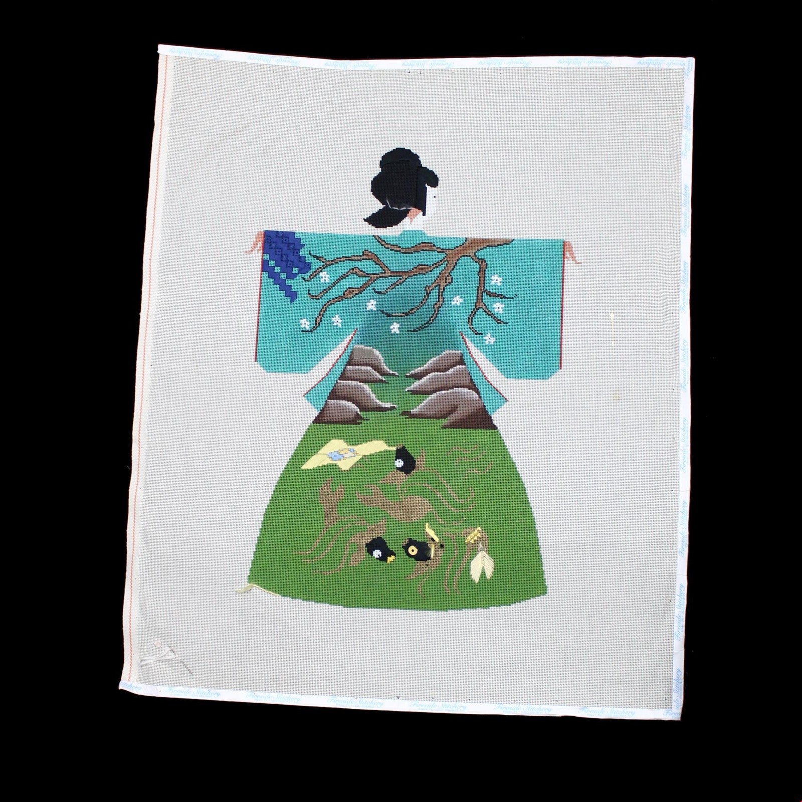 FABULOUS HAND PAINTED NEEDLEPOINT CANVAS: GEISHA ASIAN / ORIENTAL THEME     BM1