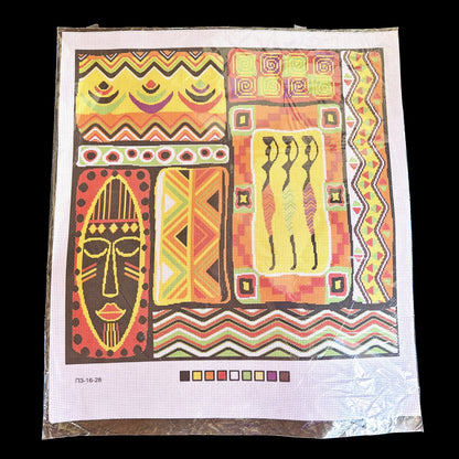 VIBRANT COLORED STAMPED IMAGE ON CROSS STITCH AIDA:  AFRICAN THEME  BM1