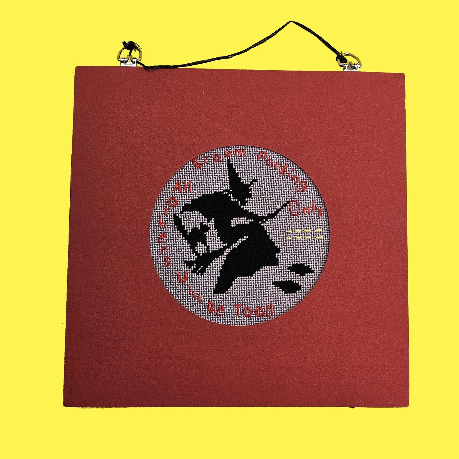 WHIMSICAL HALLOWEEN WITCH COMPLETED CROSS STITCH:  BROOM PARKING ONLY    BM1