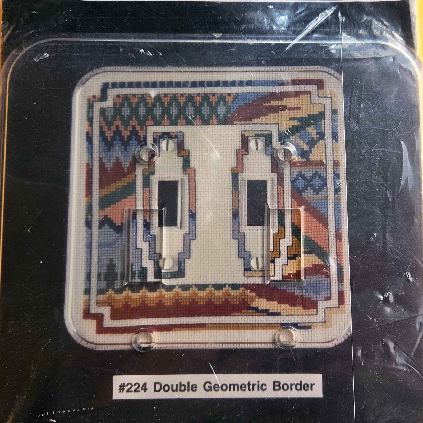 FOND MEMORIES CROSS STITCH KIT:  DOUBLE GEOMETRIC BORDER WALL SWITCH PLATE   BM1