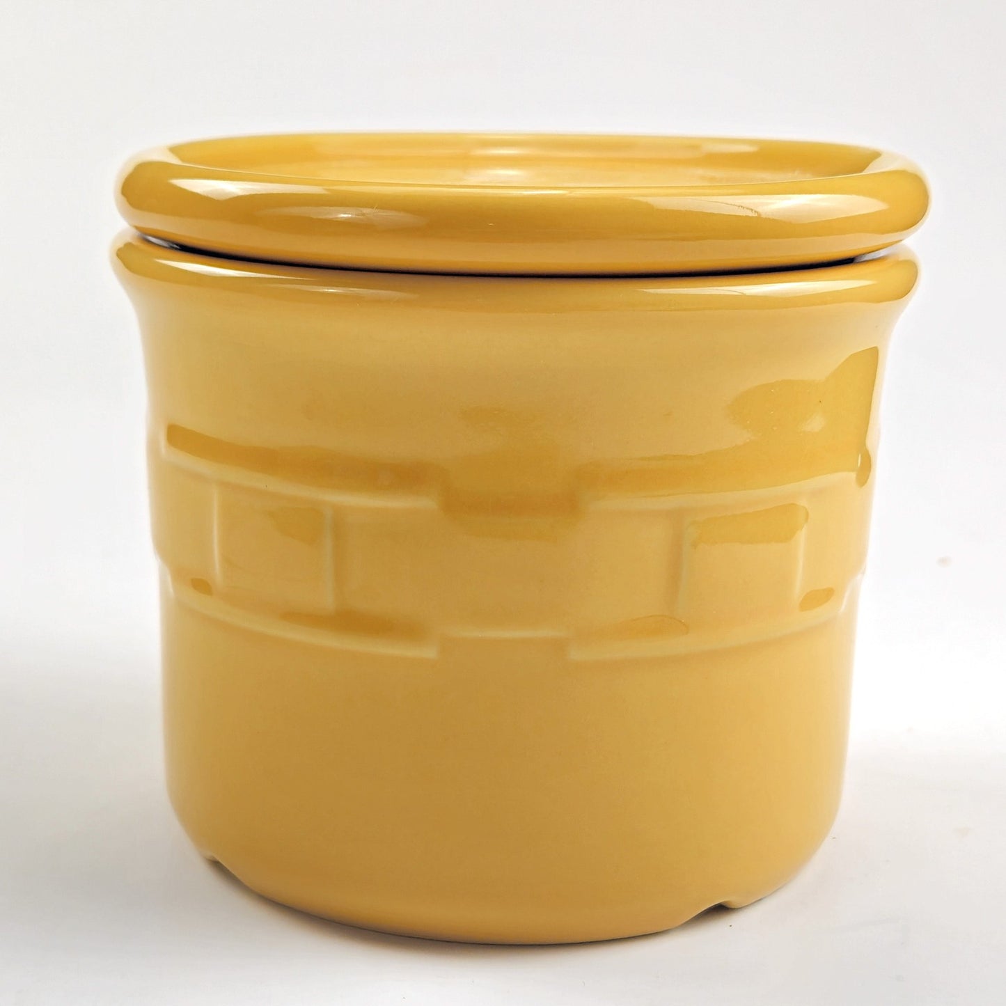 RETIRED LONGABERGER POTTERY:  1 PINT SALT CROCK & LID / COASTER  BUTTERNUT1