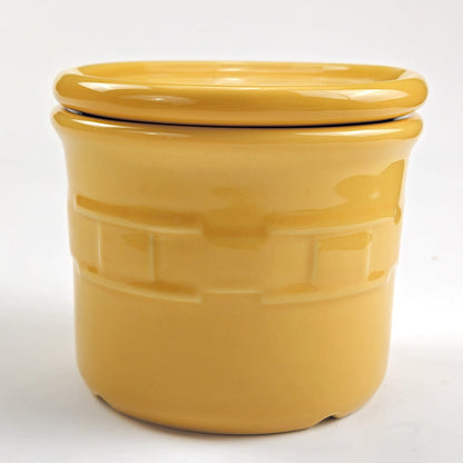 RETIRED LONGABERGER POTTERY:  1 PINT SALT CROCK & LID / COASTER  BUTTERNUT1