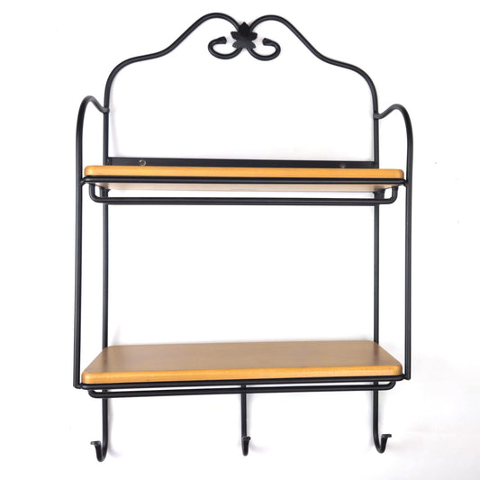 LONGABERGER WROUGHT IRON ENVELOPE WALL RACK 2 RICH BROWN WOOD SHELF0