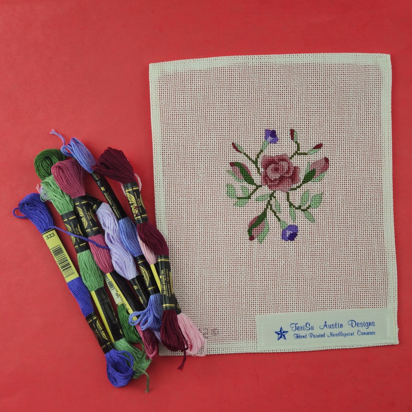 TERISU AUSTIN HP NEEDLEPOINT CANVAS: FLOWER BOX TOP, LID, COASTER    BM1