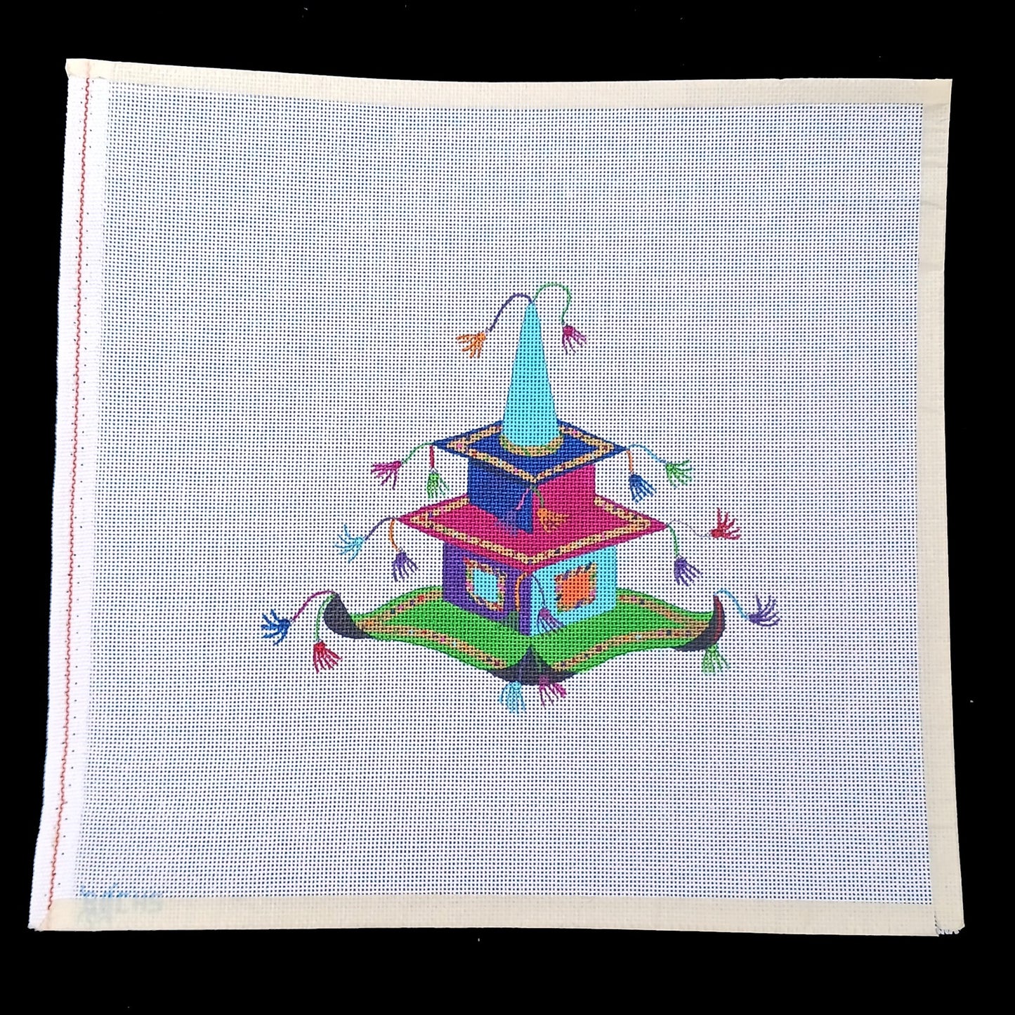 BEAU GESTE HAND PAINTED NEEDLEPOINT CANVAS:  WHIMSICAL HEADWEAR     BM1
