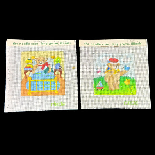 2 VINTAGE OOAK DEDE HP NEEDLEPOINT CANVAS LOT:  BEAR THEME CHILD'S ROOM    BM0