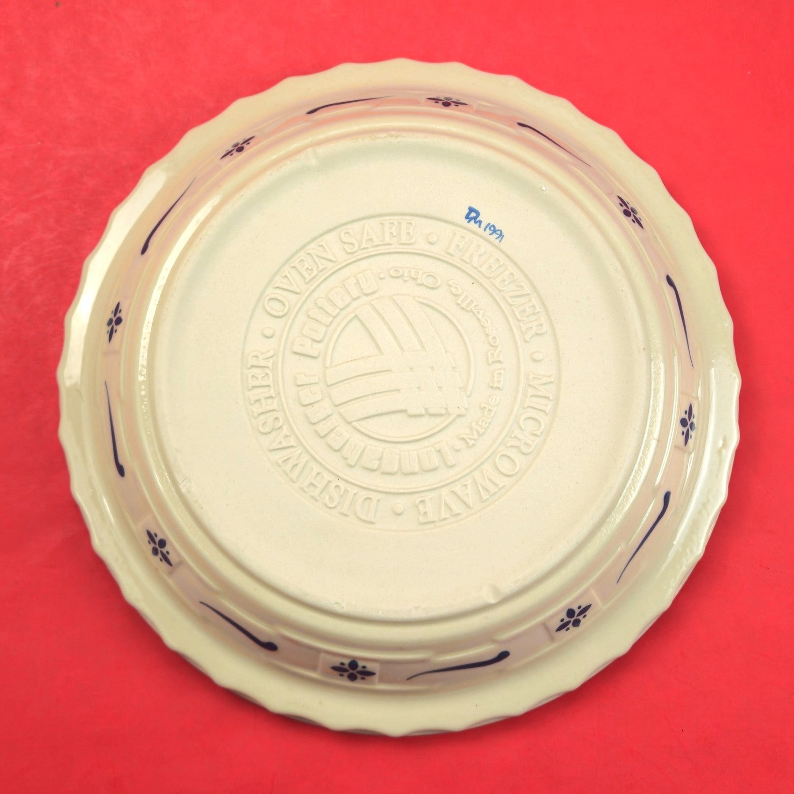 1990-91 LONGABERGER ROSEVILLE POTTERY:  WOVEN TRADITIONS BLUE PIE PLATE2