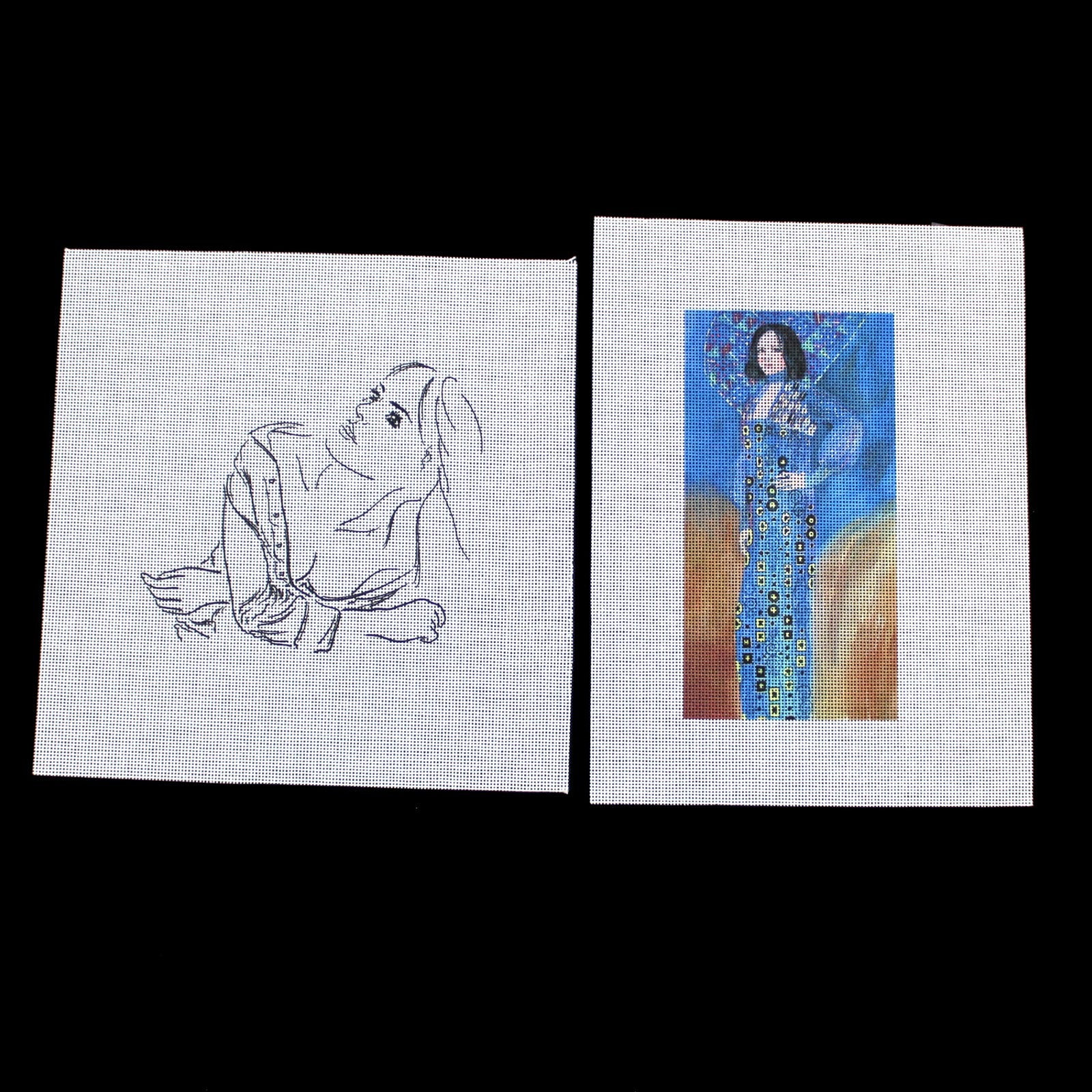 2 NEEDLEPOINT CANVAS LOT:  EMILIE FLOGE KLIMT ADAPT , HAND DRAWN BEAUTY    BM1