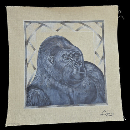 LIZ GOODRICK DILLON HAND PAINTED NEEDLEPOINT CANVAS: GORILLA APE MONKEY  GG1
