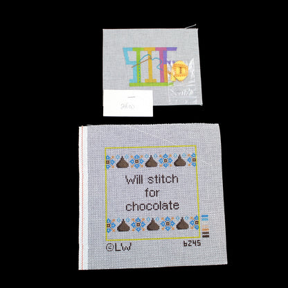 2 NEEDLEPOINT CANVAS LOT:  STITCH & WILL STITCH FOR CHOCOLATE    BM0
