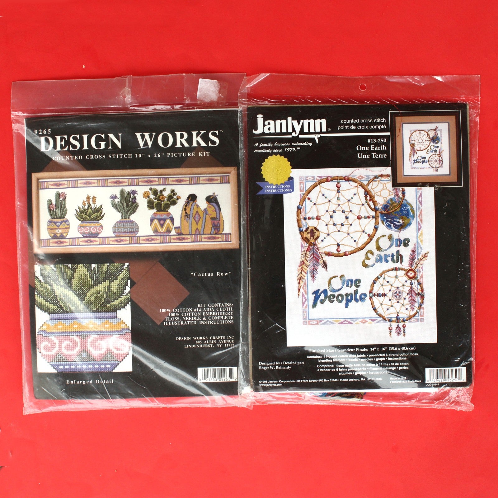 3 CROSS STITCH KIT LOT:  SOUTHWESTERN THEME DREAM CATCHER, CACTUS, BUFFALO  BM2