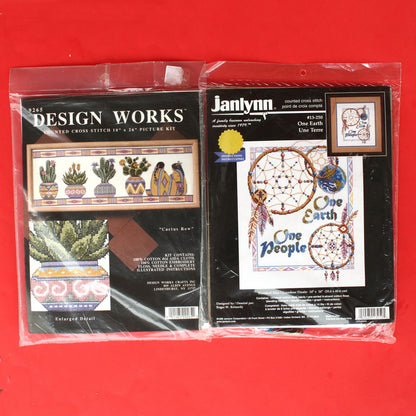 3 CROSS STITCH KIT LOT:  SOUTHWESTERN THEME DREAM CATCHER, CACTUS, BUFFALO  BM2