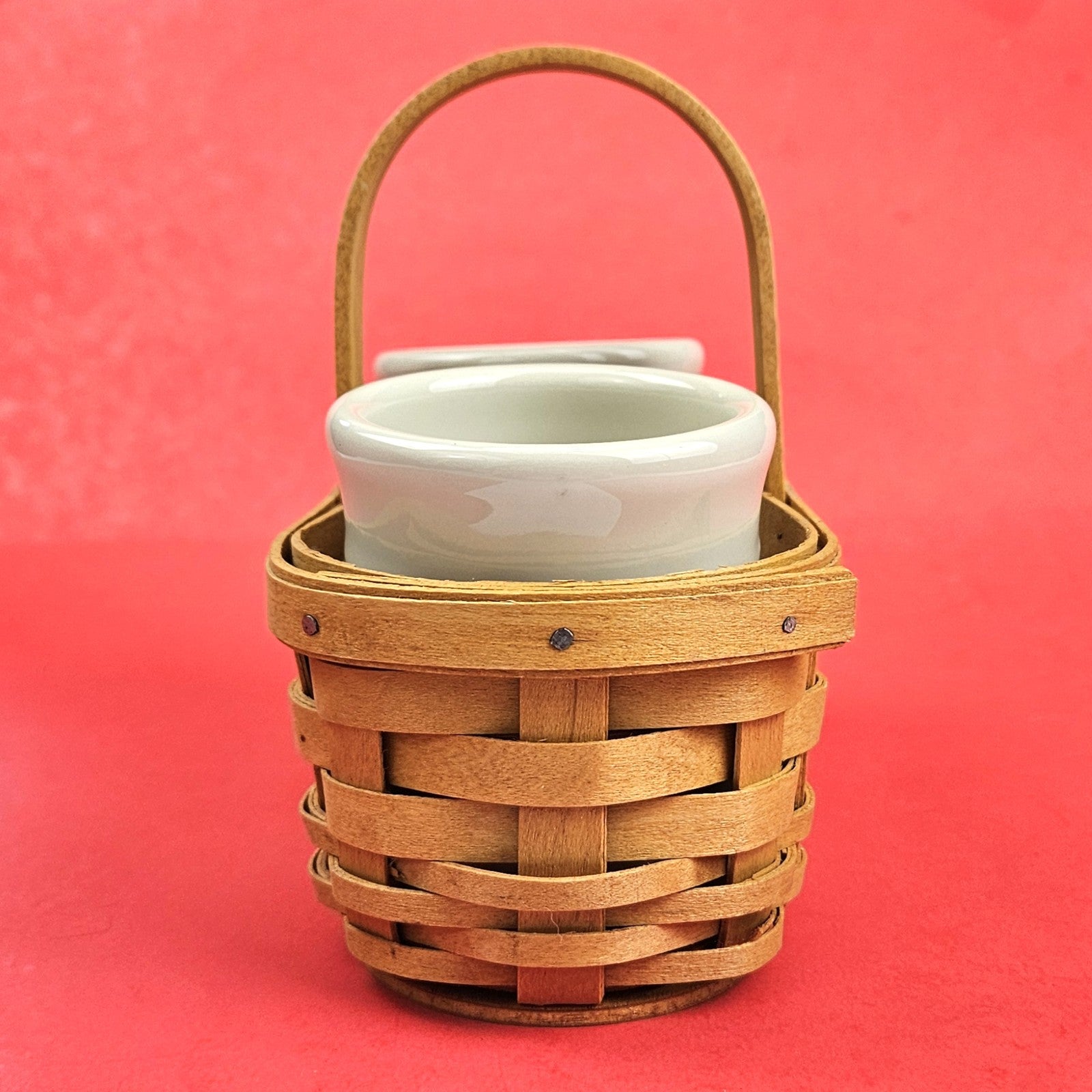 LONGABERGER SMALL BBQ BUDDY BASKET WITH 2 CONDIMENT CROCKS2