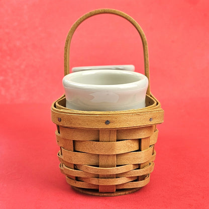 LONGABERGER SMALL BBQ BUDDY BASKET WITH 2 CONDIMENT CROCKS2