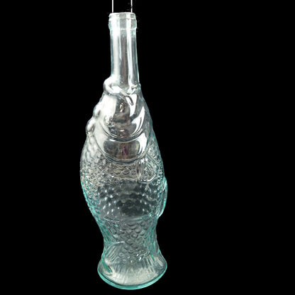 1970s ANTINORI CLEAR ICE BLUE FIGURAL GLASS FISH WINE BOTTLE2