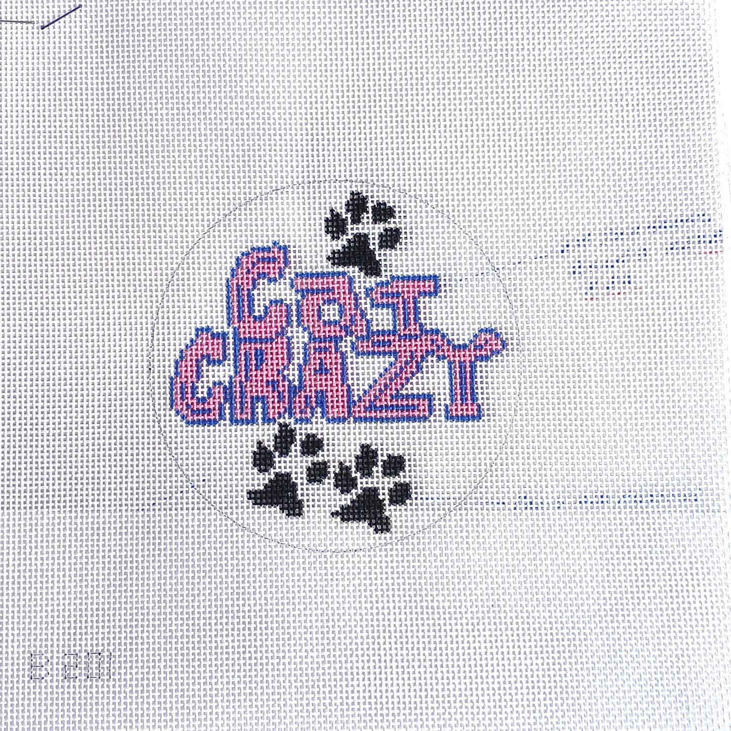 NEEDLEPOINT CANVAS: ORNAMENT COASTER CAT CRAZY   BM0