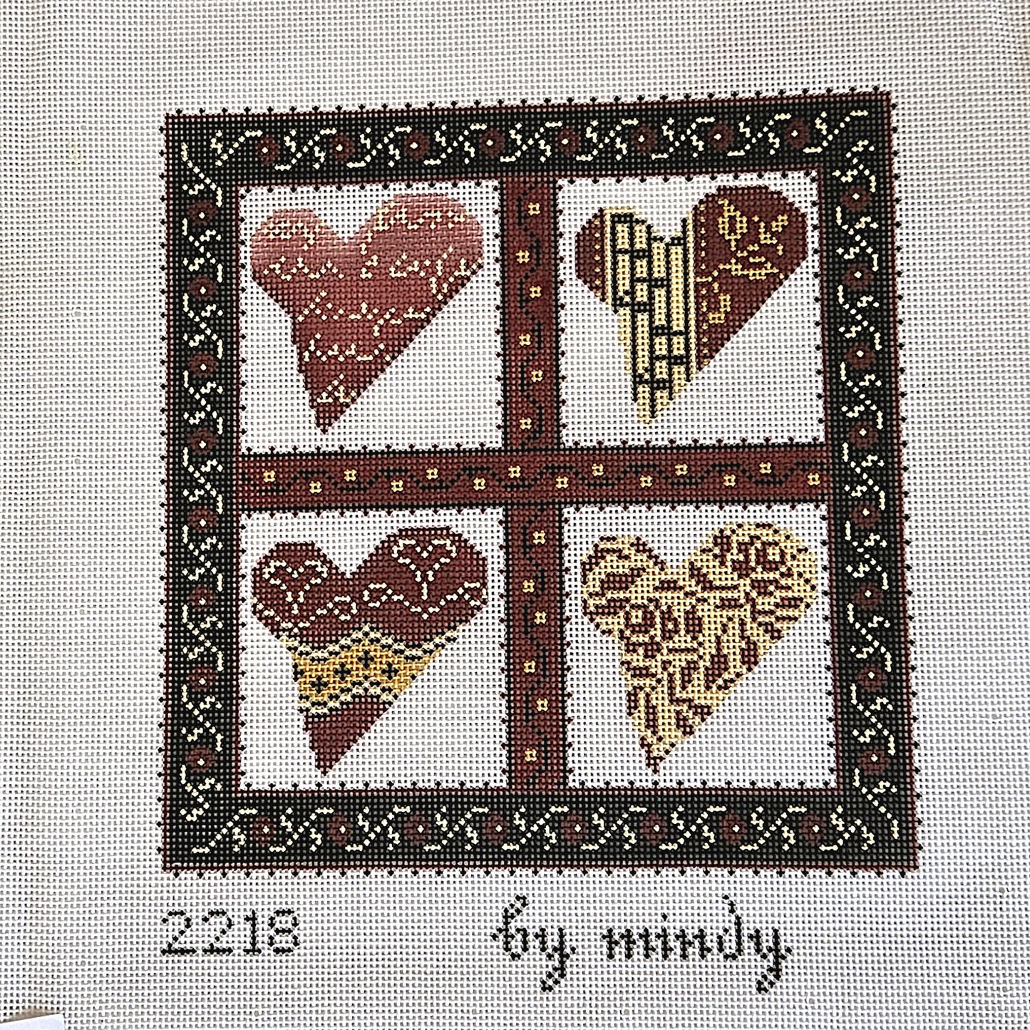 MINDY NEEDLEPOINT CANVAS:  VICTORIAN HEARTS 2218   BM0